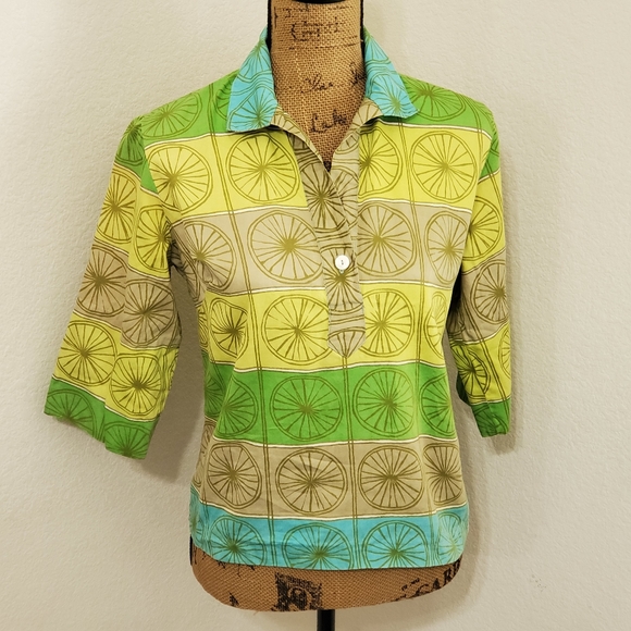 Playdeck Bullocks Wilshire Tops - VINTAGE Playdeck Bullocks Wilshire fruit slice graphics Small EUC Tropical retro